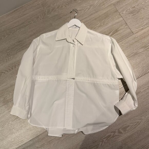 Source Unknown La Vie White Detachable Zip Crop Shirt | Size: S/M - Picture 2 of 5